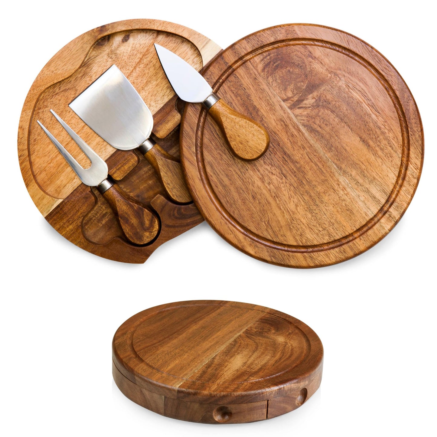 TOSCANA - a Picnic Time brand Acacia Brie Cheese Board and Knife Set - Charcuterie Board Set - Wood Cutting Board, (Acacia Wood) 7.5 Inches