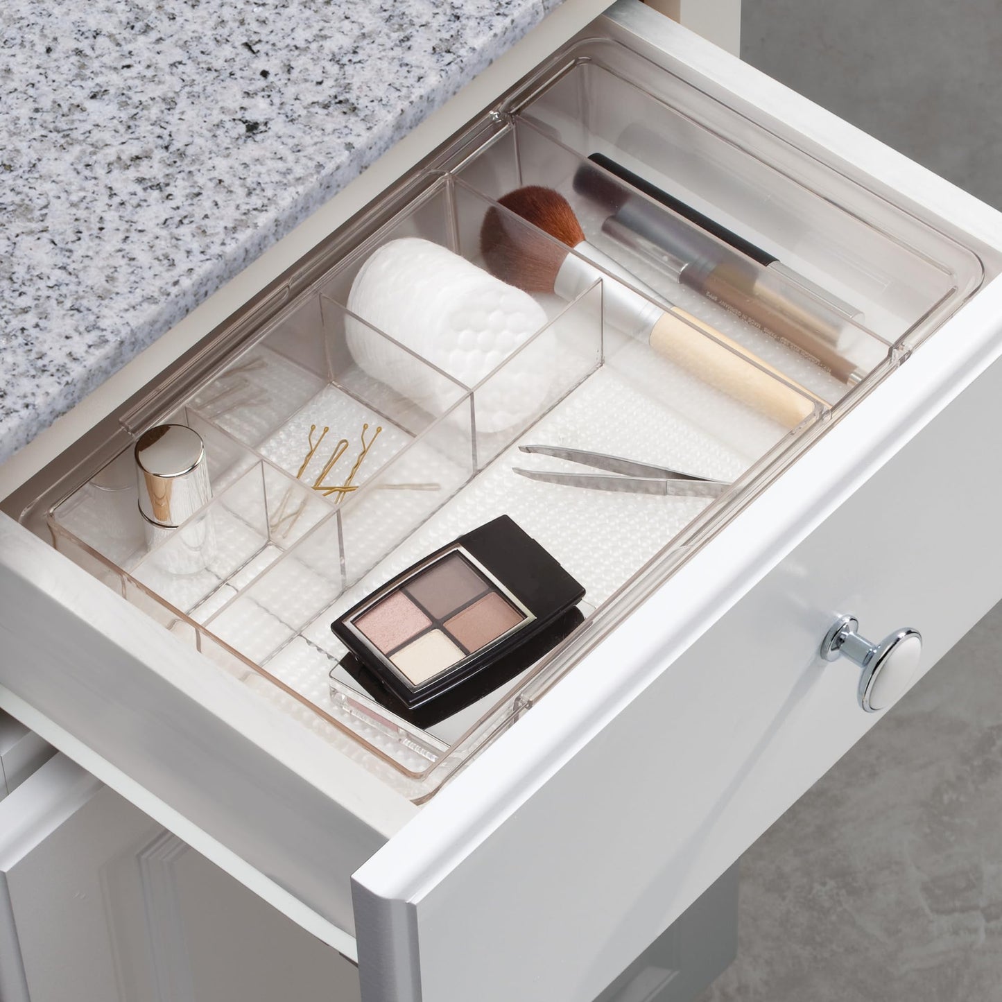iDesign Expandable Makeup Drawer Organizer, Shallow Tray for Bathroom or Vanity Storage - Clear
