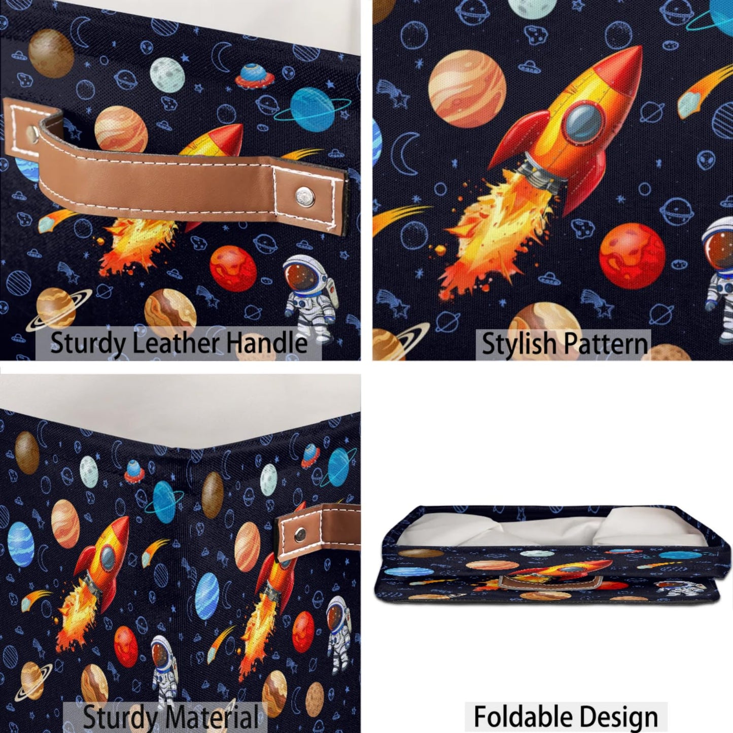 BENGRONGAE Cube Storage Bin, 13 Inch Rocket Astronaut Collapsible Storage Cubes with Handles, Space Planet Cube Storage Baskets for Nursery Toys Books Clothes