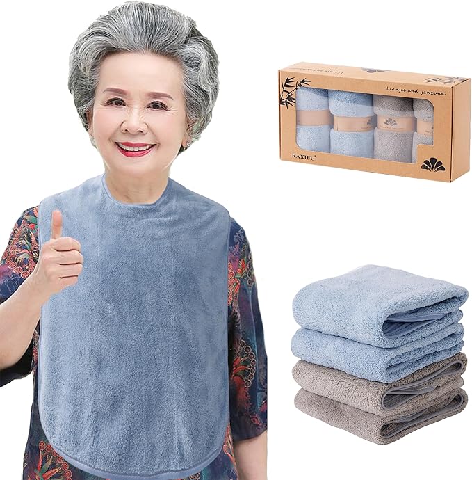 4 Pack Adult Bibs for Men and Women, Adult Bibs for Elderly,Towel bibs for Special Needs Adults