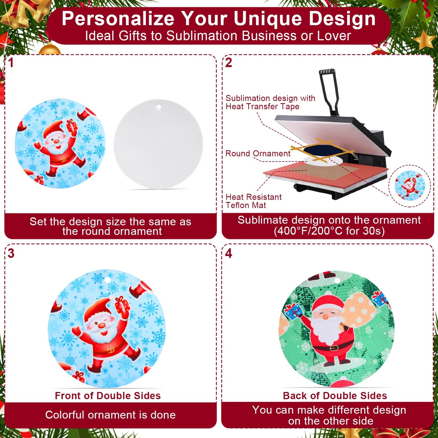 Sublimation Blanks Ornament Round 3" - 90 Sets Heat Transfer Items with Strings - Custom Double Sided Keepsake for Christmas Tree Home Decoration or Daily Memorial Gifts