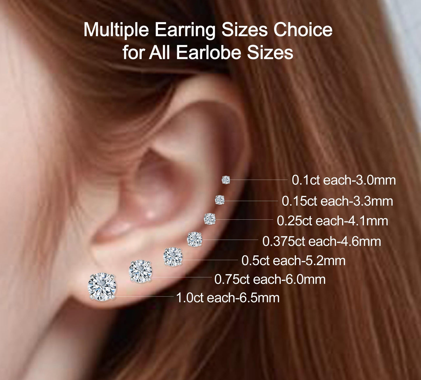 Lab-Grown Diamond Stud Earrings in Hypoallergenic 925 Sterling Silver, Screw Back, 1/5 to 2 1/2 Cttw, Round Princess Cushion Cut, 4 Prong, G-H Color, SI Clarity (Silver, 0.3 cttw (0.15ct each)-3.3mm, White Round Diamond)