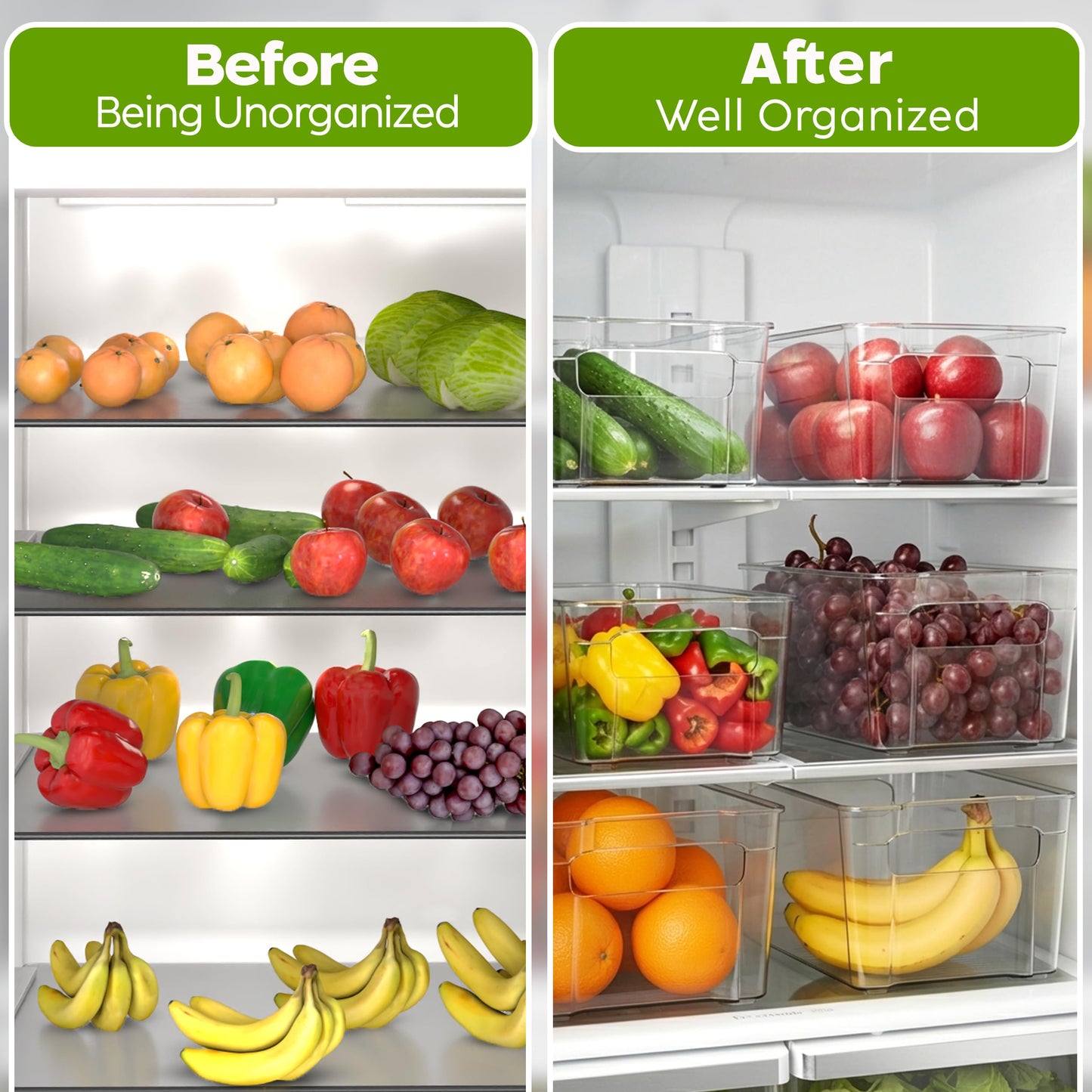 Utopia Home - Fridge & Refrigerator Organizer Bins (8 Pack), Clear Stackable Durable Plastic Storage Containers with Easy Grip Handles for Pantry, Kitchen Cabinets & Countertops