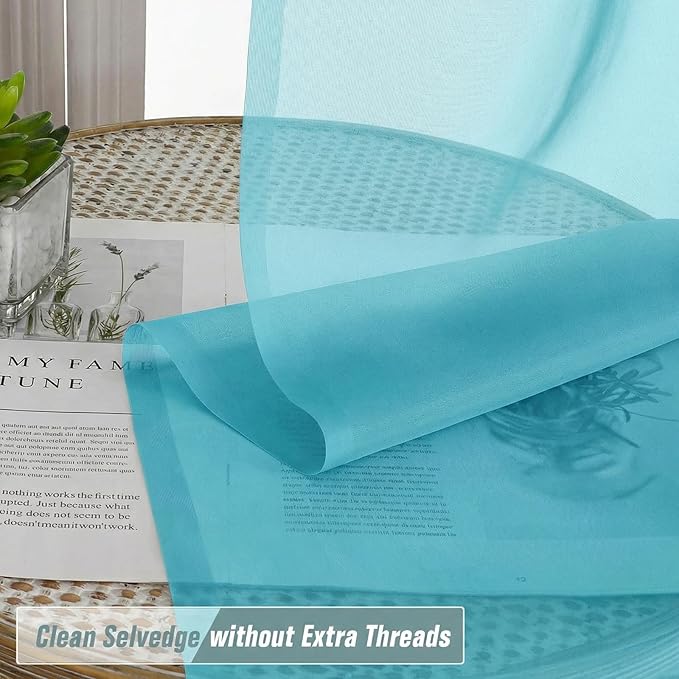 Sheer Curtains 84 Inches Long 2 Panels, Elegant Airy Transparent Light Filtering Window Curtains, Window Drapes for Living Room Bedroom, Top Dual Rod Pocket Design, Aqua, 2x42Wx84L Inches