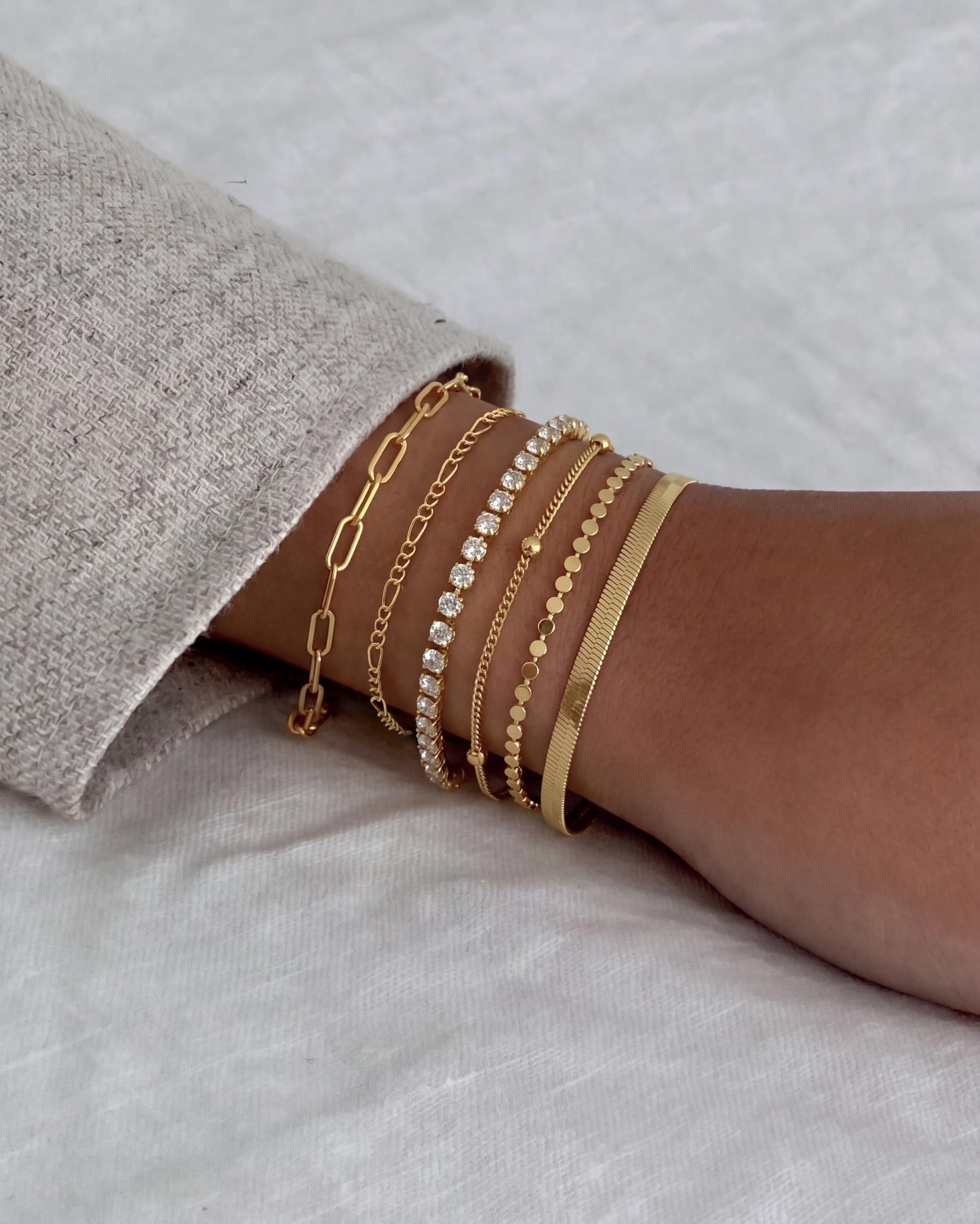 DEARMAY Dainty 14K Gold Plated Bracelets for Women Trendy Waterproof Jewelry Sets Fashion Stackable Rope Box Herringbone Paperclip Chain Link Bracelet Pack Stack Gifts for Womens