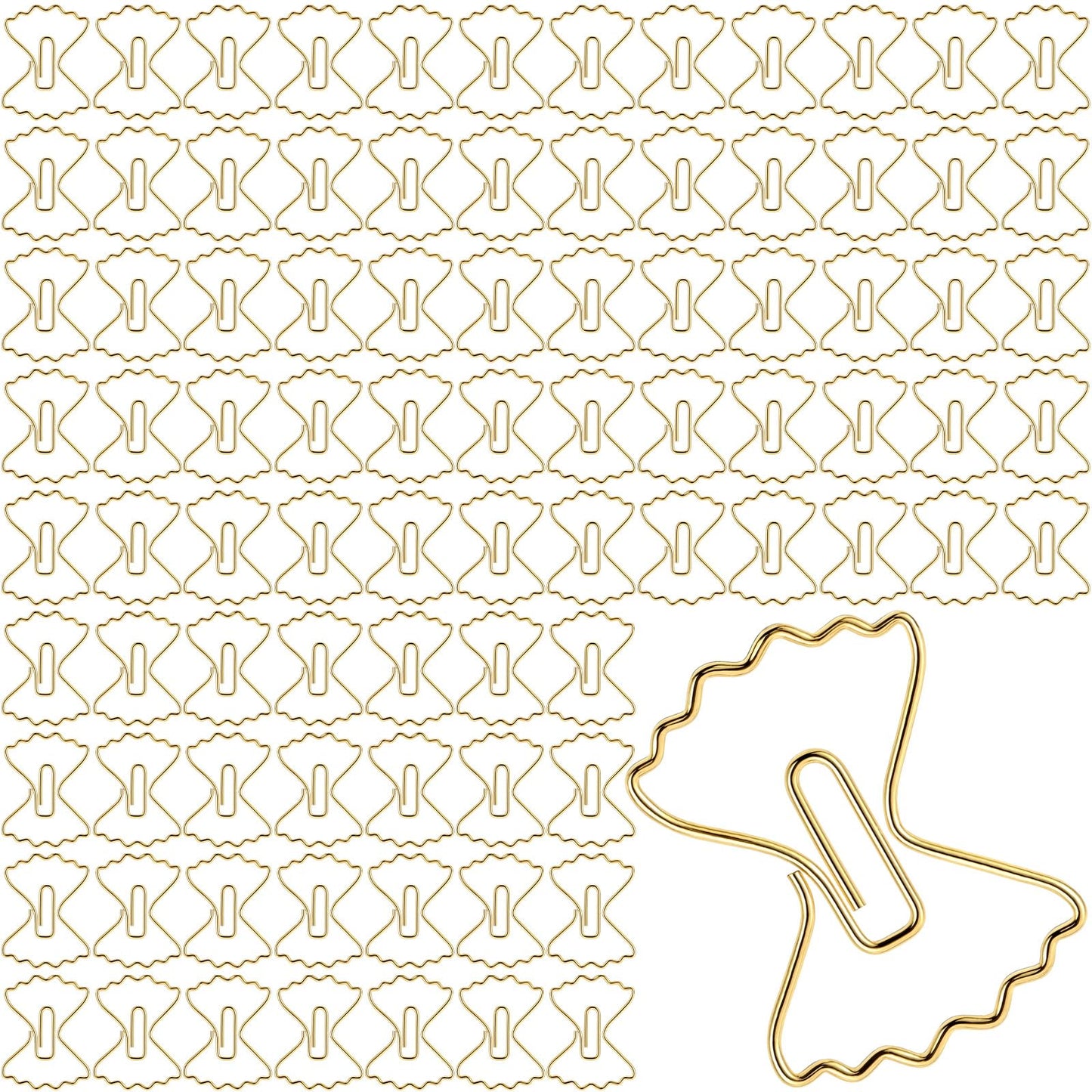 Jetec 100 Pcs Pasta Paper Clip Mini Bow Shaped Stainless Steel Cute Bowknot Paperclips Gold Metal Fancy Decorative Bookmark Bulk for Office Stationery School Document Note Sorting Wedding Baby Shower