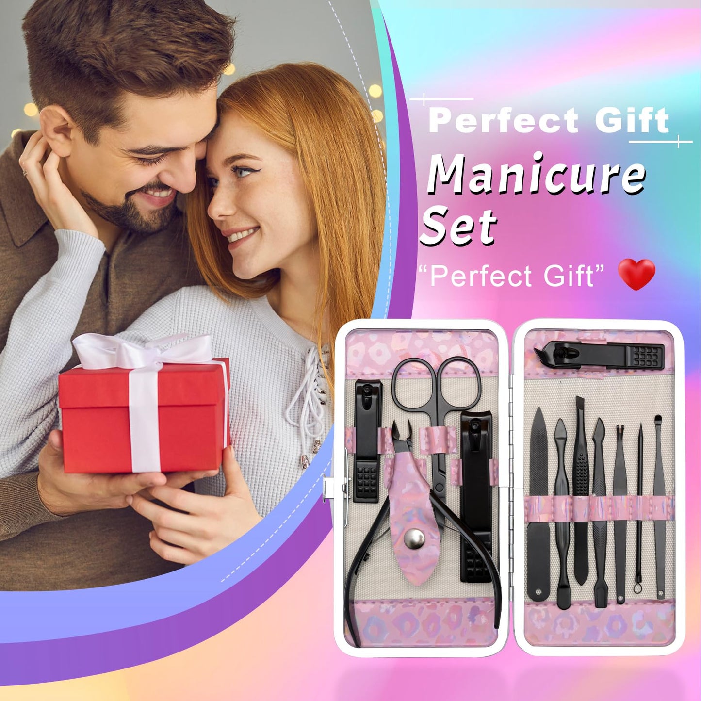 CGBE Nail Clippers Set, 12pcs Stainless Steel Nail Kit for Men, Manicure Set Pedicure kit for Mens Gifts - Black