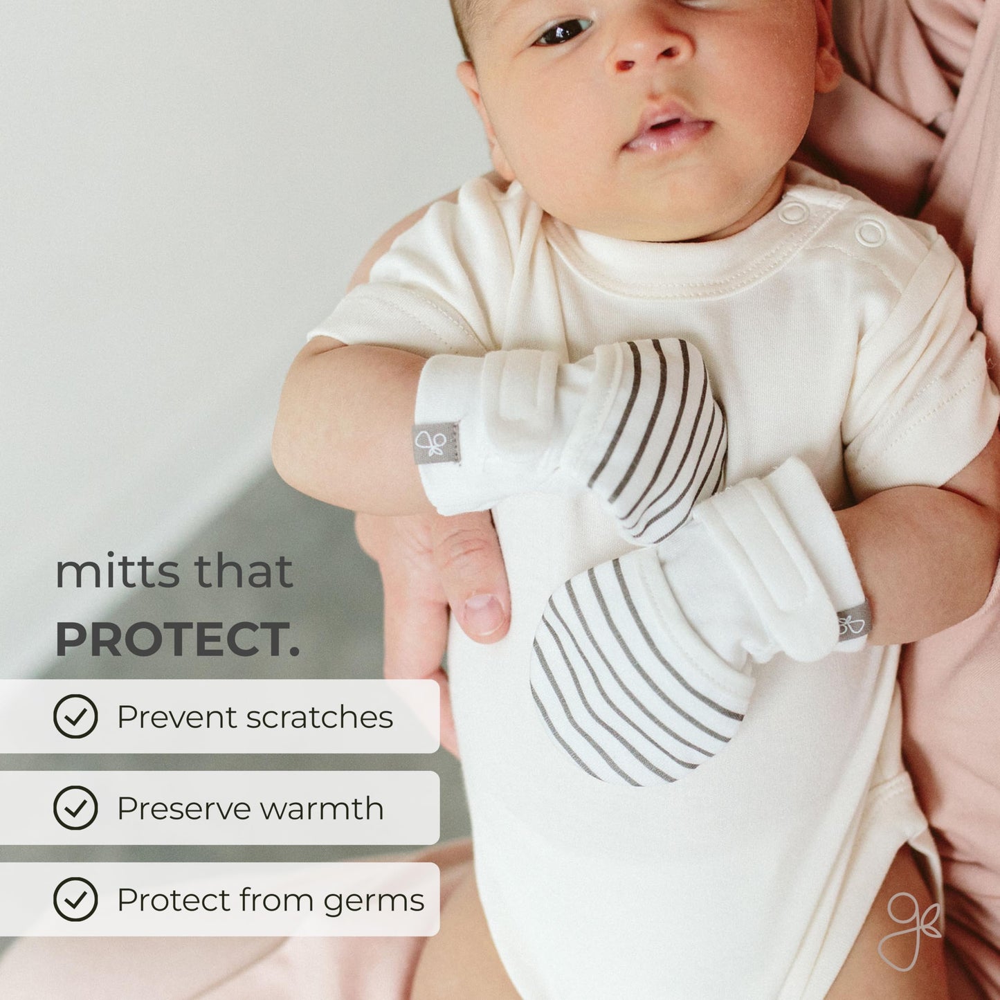 goumikids Viscose Made from Bamboo Cotton Stay-On Mitts, 0-3m Stripe Gray Mitts
