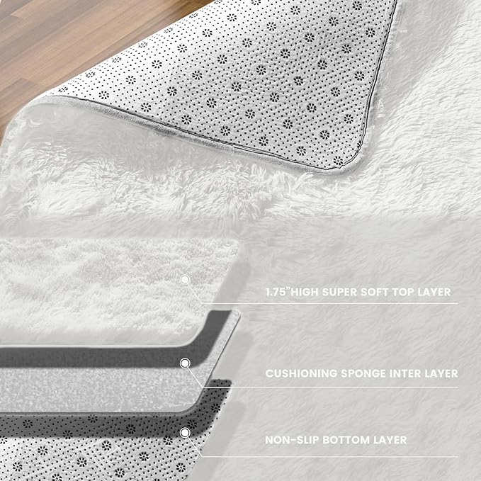 5x7 Cream White Cozy Shag Fluffy Area Rug for Living Room, Bedroom, and Playroom - Anti-Skid & Aesthetic Indoor Floor Carpet for Kids Boys Girls - Rectangular Soft Nursery Rug, Furry & Large