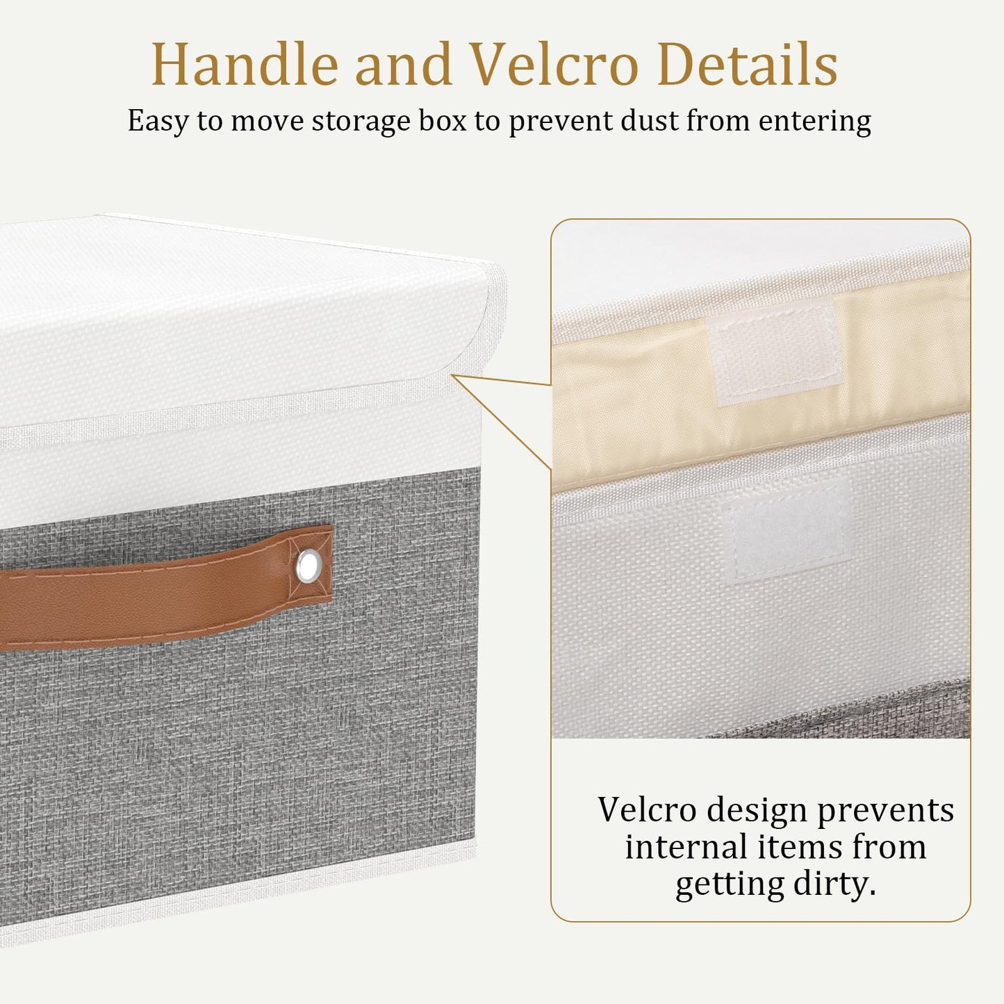 OUTBROS Storage Boxes, Collapsible Storage Bins with Lids, Cotton and linen cloth Storage Baskets with Handle, for Books, Closet, White/Grey, 3 Pack 10.2 x 7.9 x 6.7in