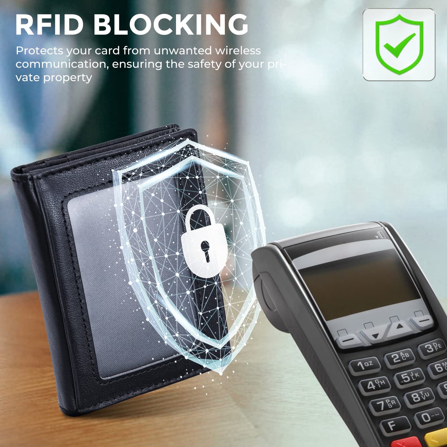compalo RFID Blocking Front Pocket Minimalist Slim Leather Bifold Wallet Credit Card Case Holder ID Window