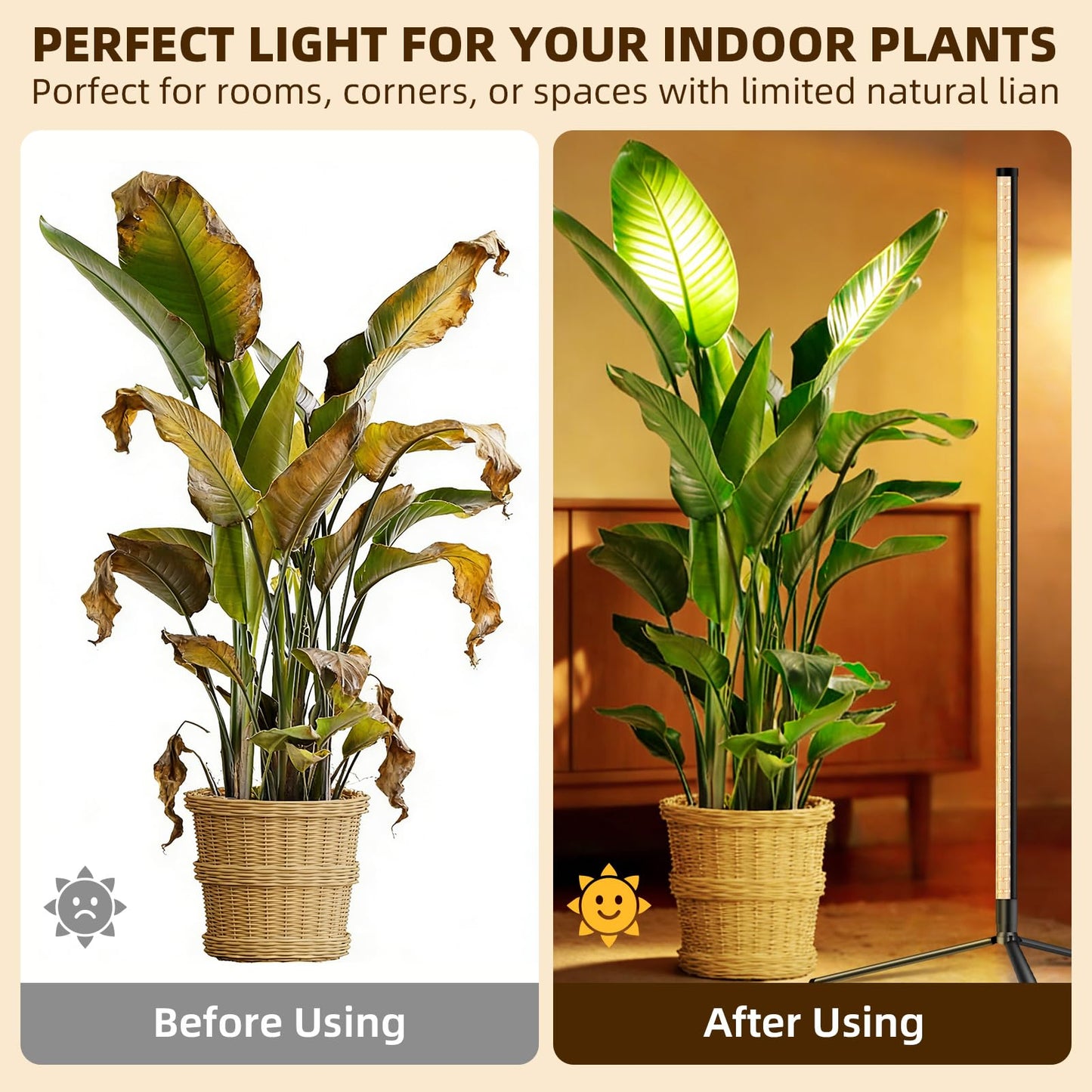 Standing Grow Light for Indoor Plants with Timer,42W Full Spectrum Vertical Grow Lights for Indoor Plants,4FT T8 243LED Plant Lights for Indoor Growing with On/Off Timer Function, 2 Pack