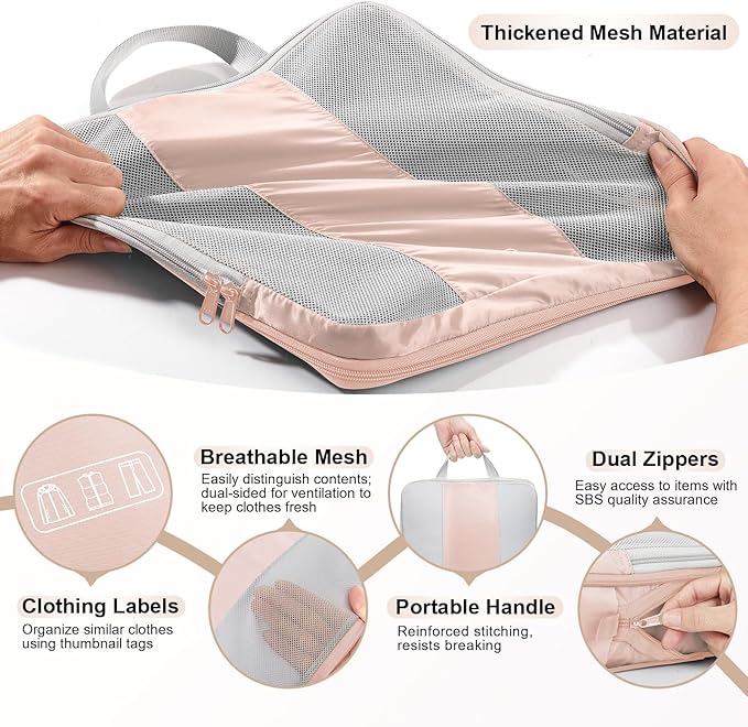 8 Set Compression Packing Cubes for Travel Essentials,Compressible Expandable Packing Cubes for Suitcase,OlarHike Luggage Organizer Bags for Travel,Handy Helper for Organizing Clothes(Beige)