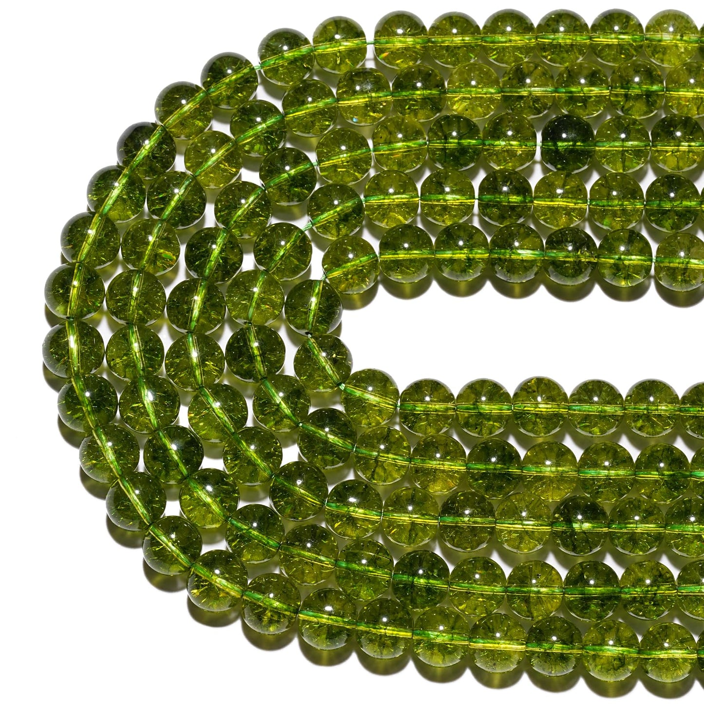 10mm Natural Peridot Gemstone Beads Polished Round Smooth Stone Beads for Bracelets Jewelry Making 15inch Loose Beads