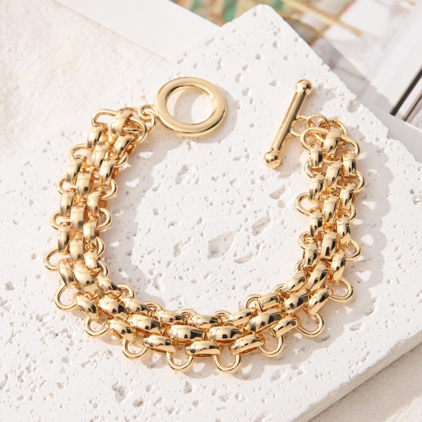 Ginyejly Gold Bracelets for Women 14K Gold Plated Cuff Bangles Non Tarnish Stackable Adjustable Trendy 2026 Holiday Jewelry Christmas Stocking Stuffer Gifts for Women(Gold Link Chain)