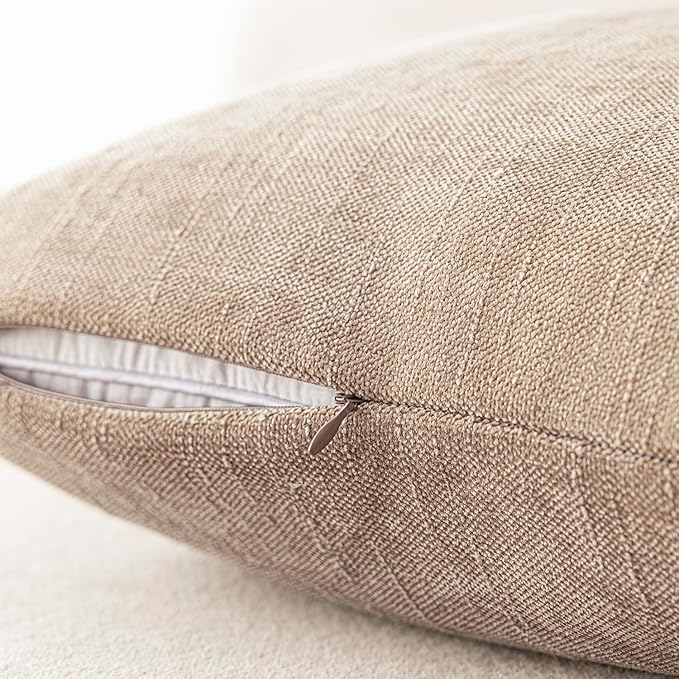 Foindtower Set of 2 Soft Textured Chenille Throw Decorative Pillow Covers Square Accent Solid Cushion Cover Cozy Neutral Farmhouse Pillow Case for Couch Sofa Bedroom Living Room 26x26 Inch,Cream Camel