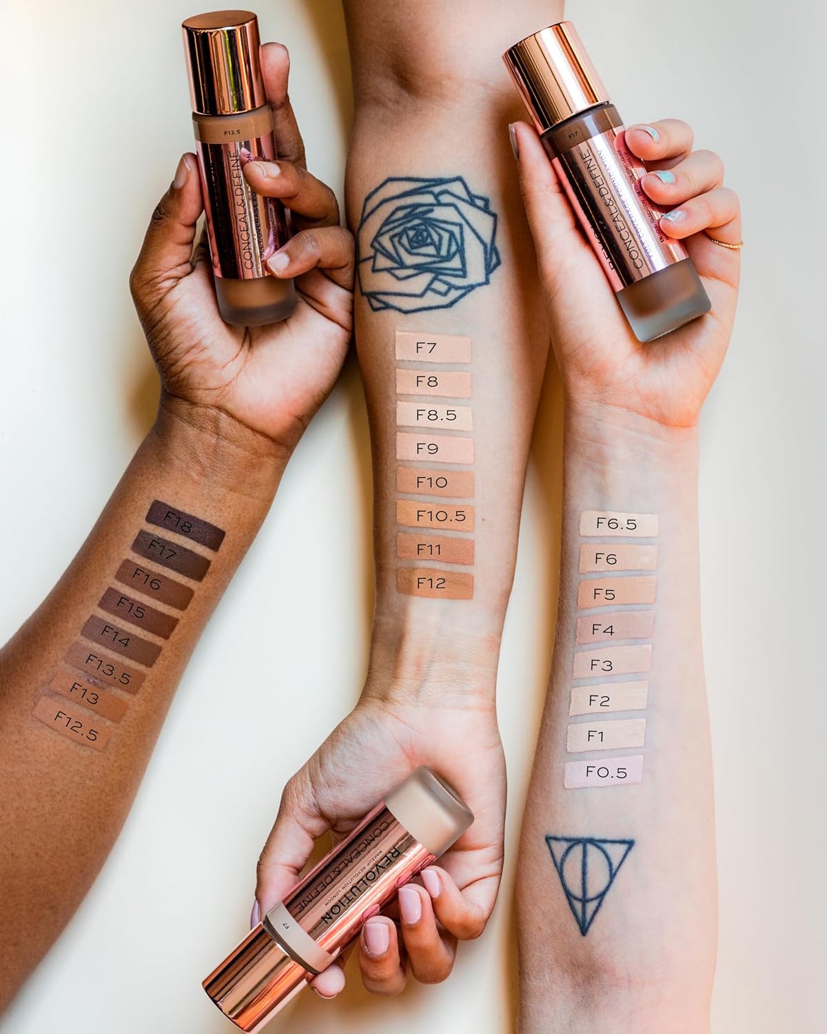 Revolution Beauty, Conceal & Define Foundation, Full Coverage, Long-Lasting Matte Finish, Vegan & Cruelty Free, F10 Medium Skin Tones, 0.8 Fl.Oz.