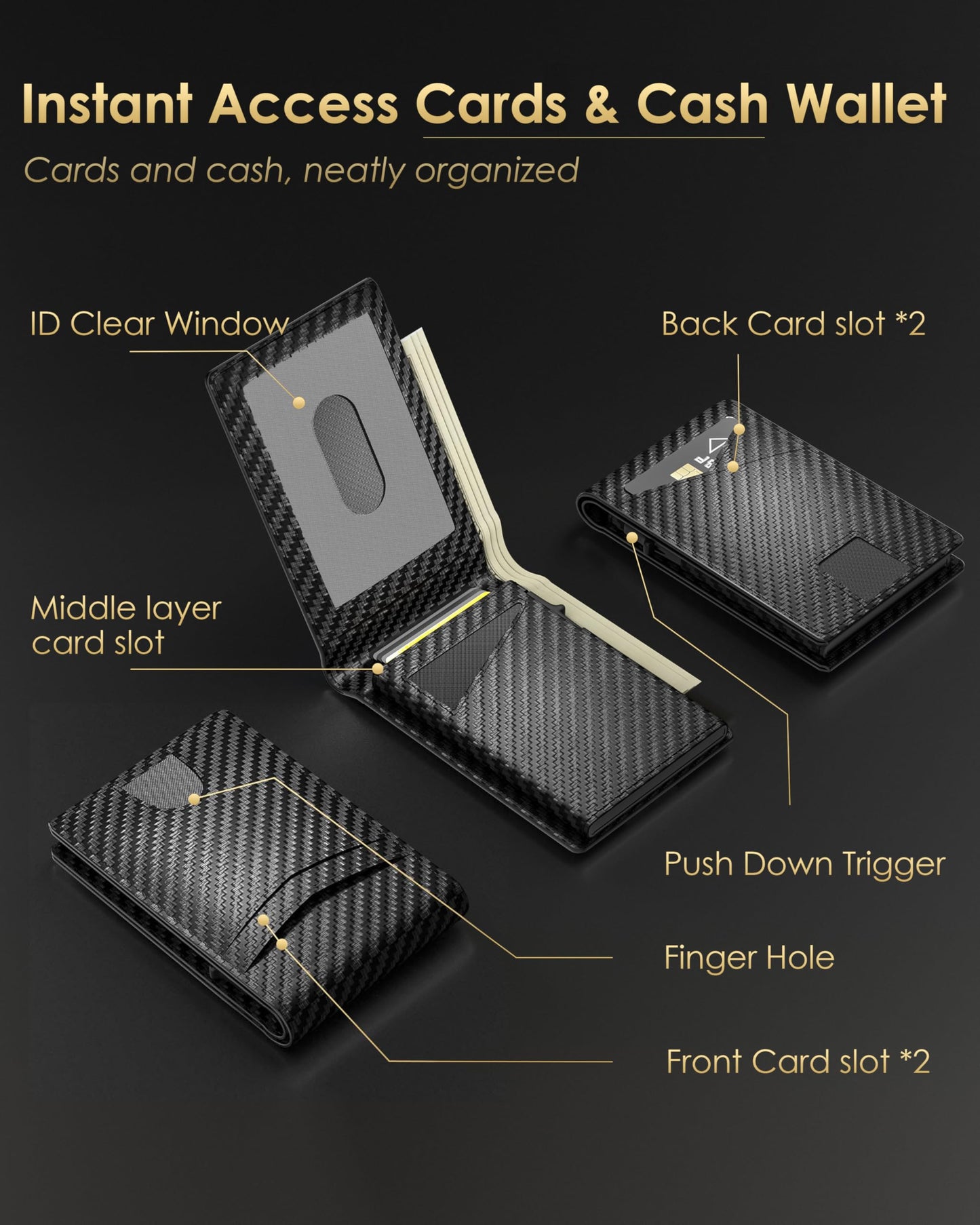 2026 Wallet for Men - RFID Blocking [Functional & Practical] Bifold Slim Minimalist Credit Card Holder Pop Up Wallet Metal Case with Cash Slot, Front Pocket with ID Window, Gift Boxed (Carbon Fiber)