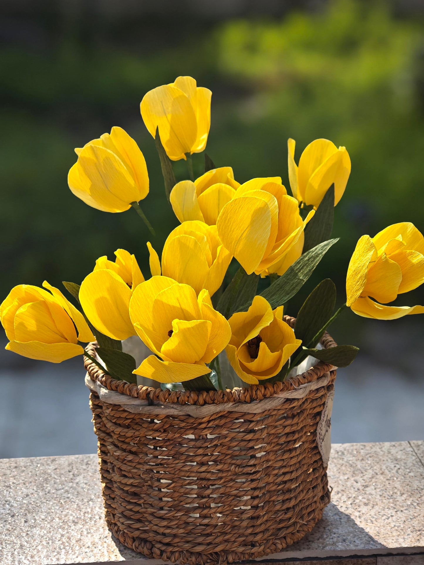 Yellow Crepe Paper Tulip Bouquet for Home Decor Table Centerpieces DIY Flower Making Kit with Floral Tape & 12 Wire Stems