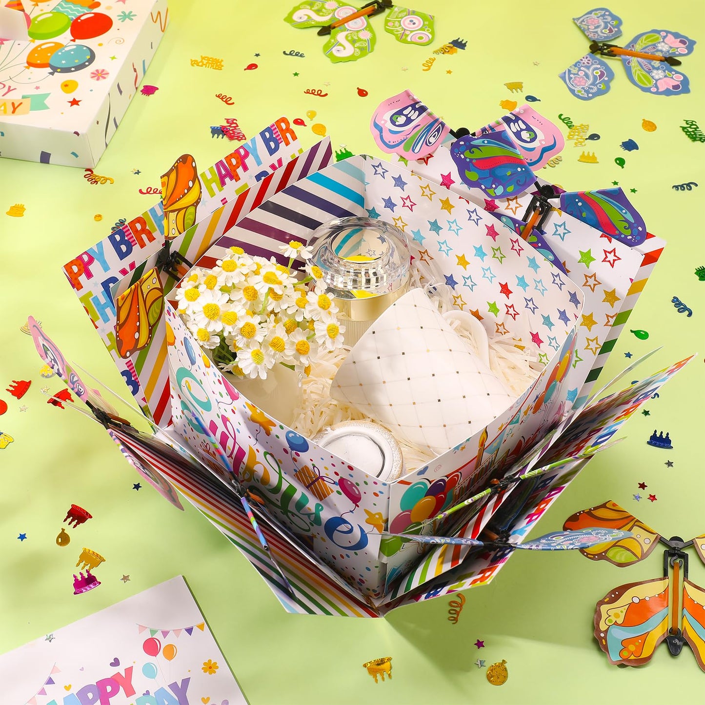 XLSXEXCL Birthday Explosion Gift Box, Flying Butterfly Surprise Gift Box, Surprise Butterfly Explosion Box, DIY Exploding Gifts Box for Birthdays, Wedding, Mother's Day, Anniversaries, 7.9x7.9x5.1in