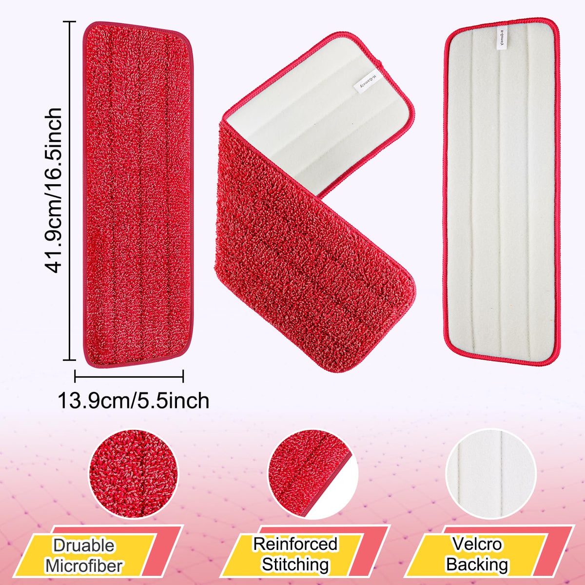 16.5 Inch Reusable Mop Pads Microfiber Spray Mop Replacement Heads for Wet