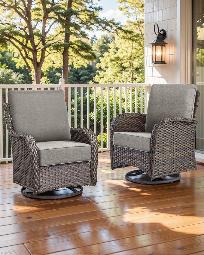 Luxury 22x24/22x25 6-Inch Patio Chair Cushions Set of 3 - Memory Foam Deep Seat Water-Resistant Patio Cushion for Lawn Dining Rocking Swivel Chairs Loveseat 3-Seater Sectional Sofa - Grey