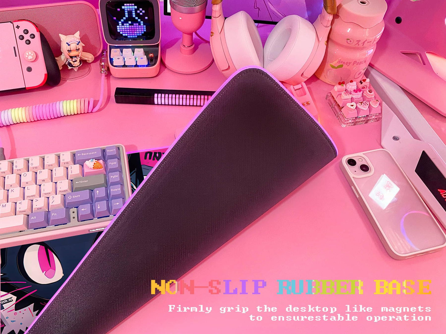 JMIYAV Pink RGB Gaming Mouse Pad 31.5x12 Inch PC XL Large Extended Glowing Led Light Up Desk Pad Non-Slip Rubber Base Computer Cute Mousepad Mat Desk Accessories Gaming Setup 104