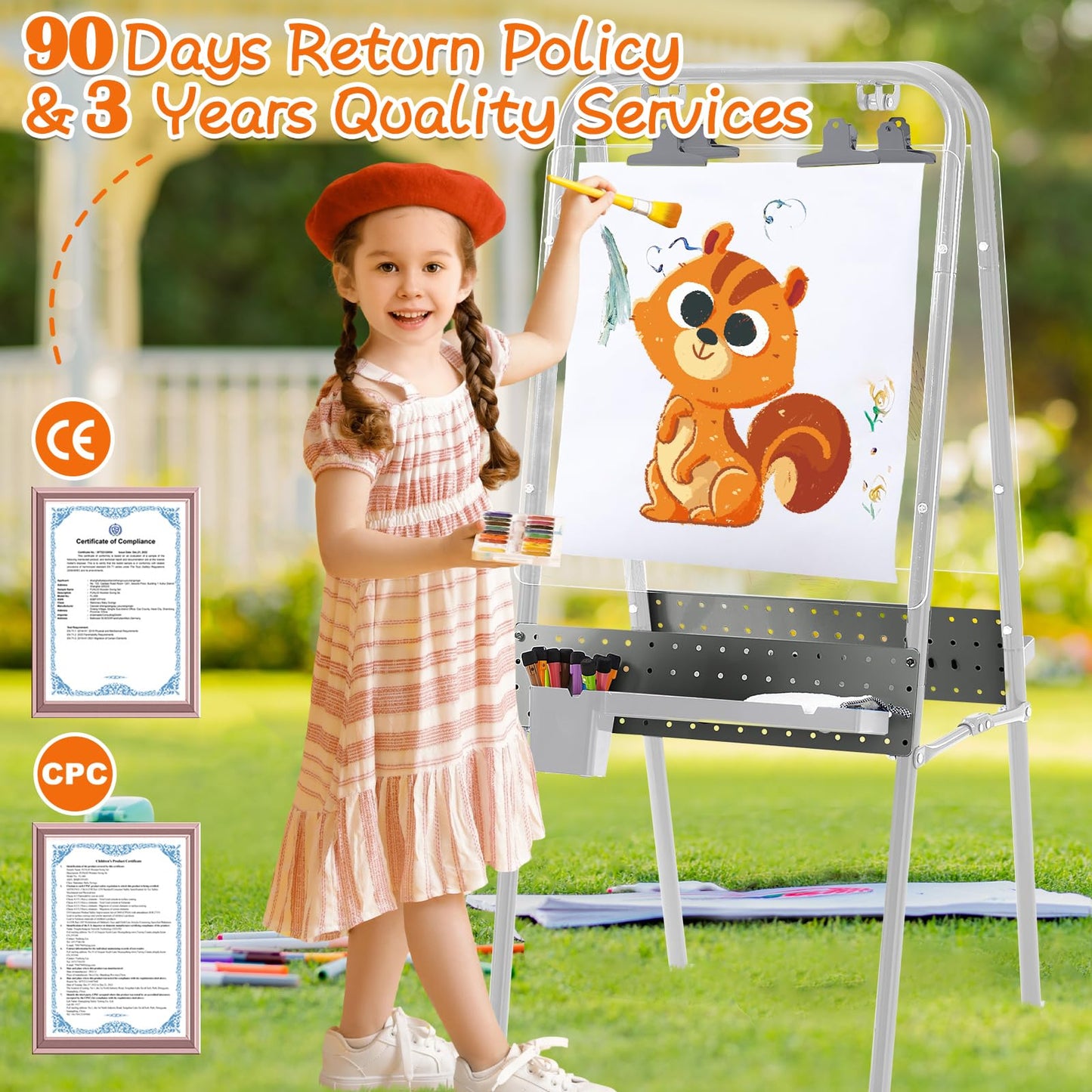 FUNLIO 2-in-1 Outdoor Easel for Kids Ages 3+, Foldable Waterproof & Sunproof Toddler Easel, Double-Sided Kids Art Easel with 2 Acrylic Boards & 20+ Accessories, Portable and Stable - Grey