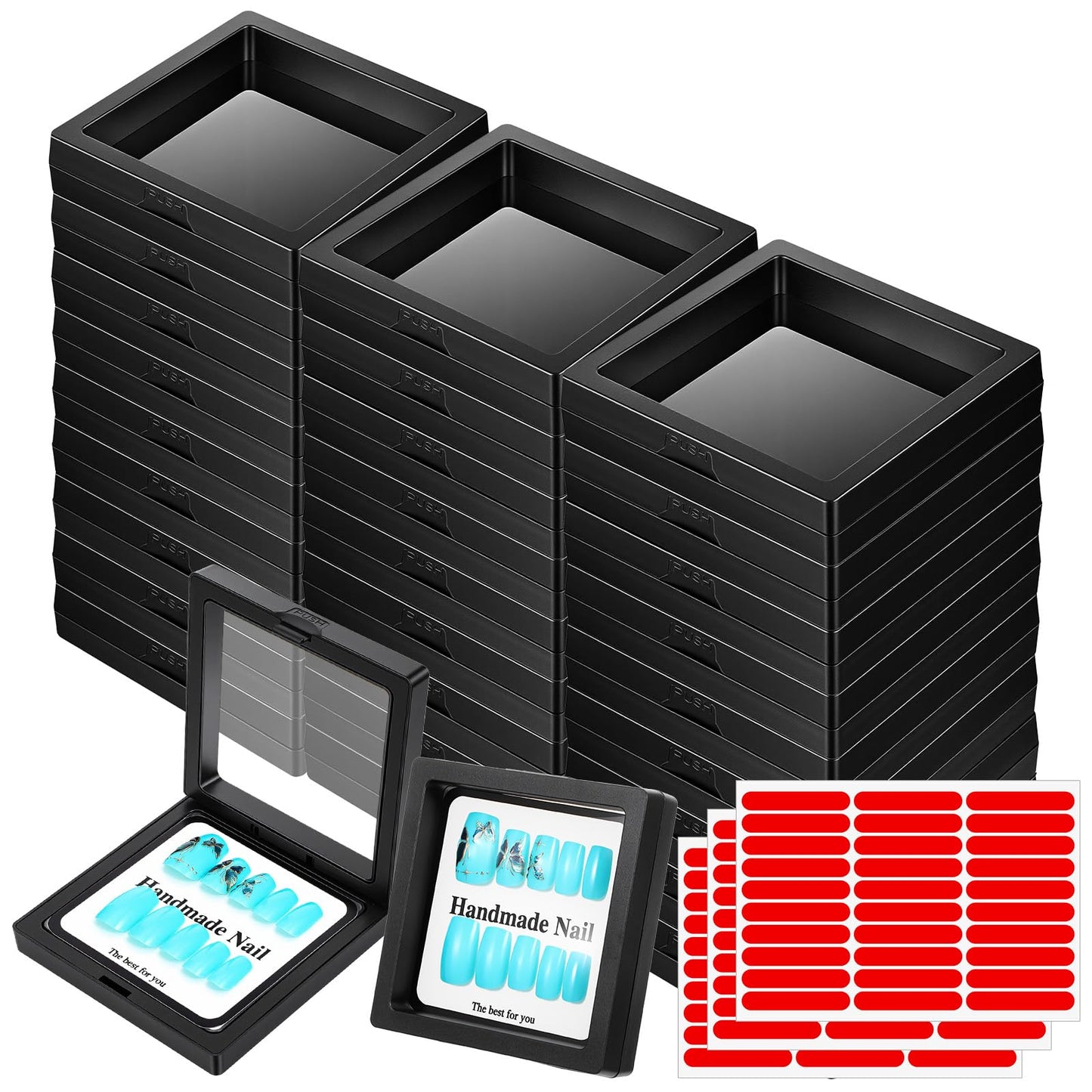 30 Pcs Press on Nail Box Packaging with Display Cards & Adhesive Tapes, Press on Boxes for Nails Packaging Storage Organizer Case for Artificial Nails Salon Business Display (Black)