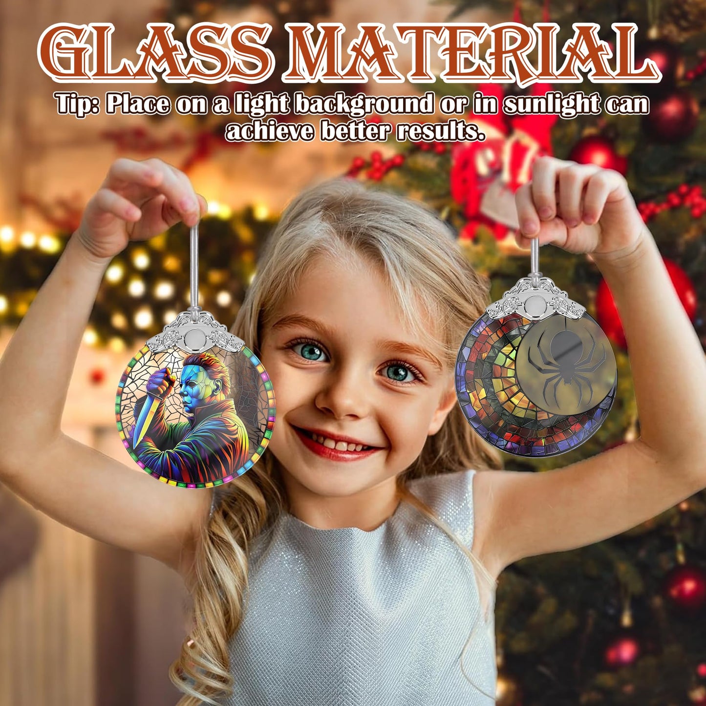 Halloween Horror Movie-Themed Stained Glass Orament - Christmas Ornament - Christmas Decorations for Tree - Holiday Present ldeas - Gift Exchange