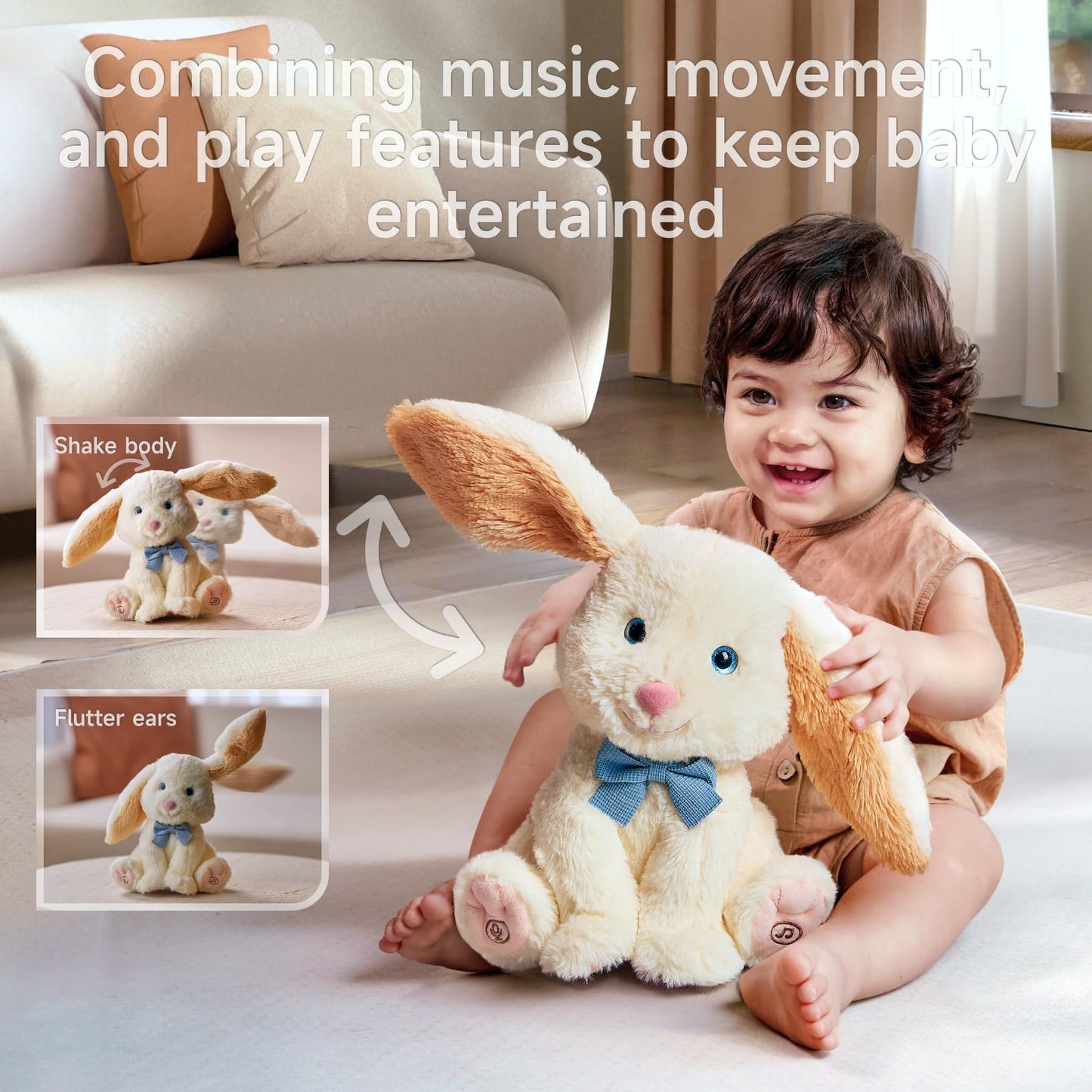 TUMAMA Bunny Stuffed Animal - Musical Stuffed Animal with Moving Ears, Features Singing, Recording, Repeating for Toddlers, Interactive Stuffed Bunny Plush Gift Toys for Boys and Girls