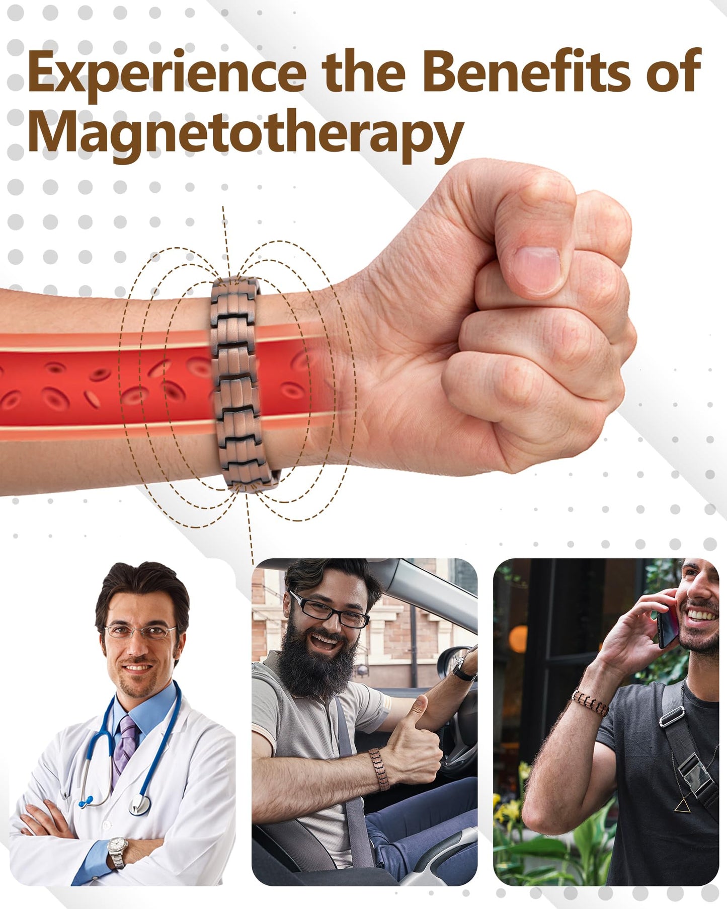 Feraco Copper Magnetic Therapy Bracelets for Men with 5X Strength 5000 Gauss Magnets,99.99% Cooper Bracelet