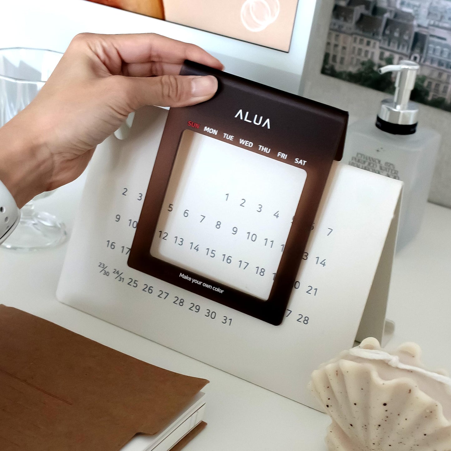 ALUA - Perpetual Calendar Premium Desk Calendar Reusable Yearly Planner Eco-Friendly and Timeless Design (Sand Cream)