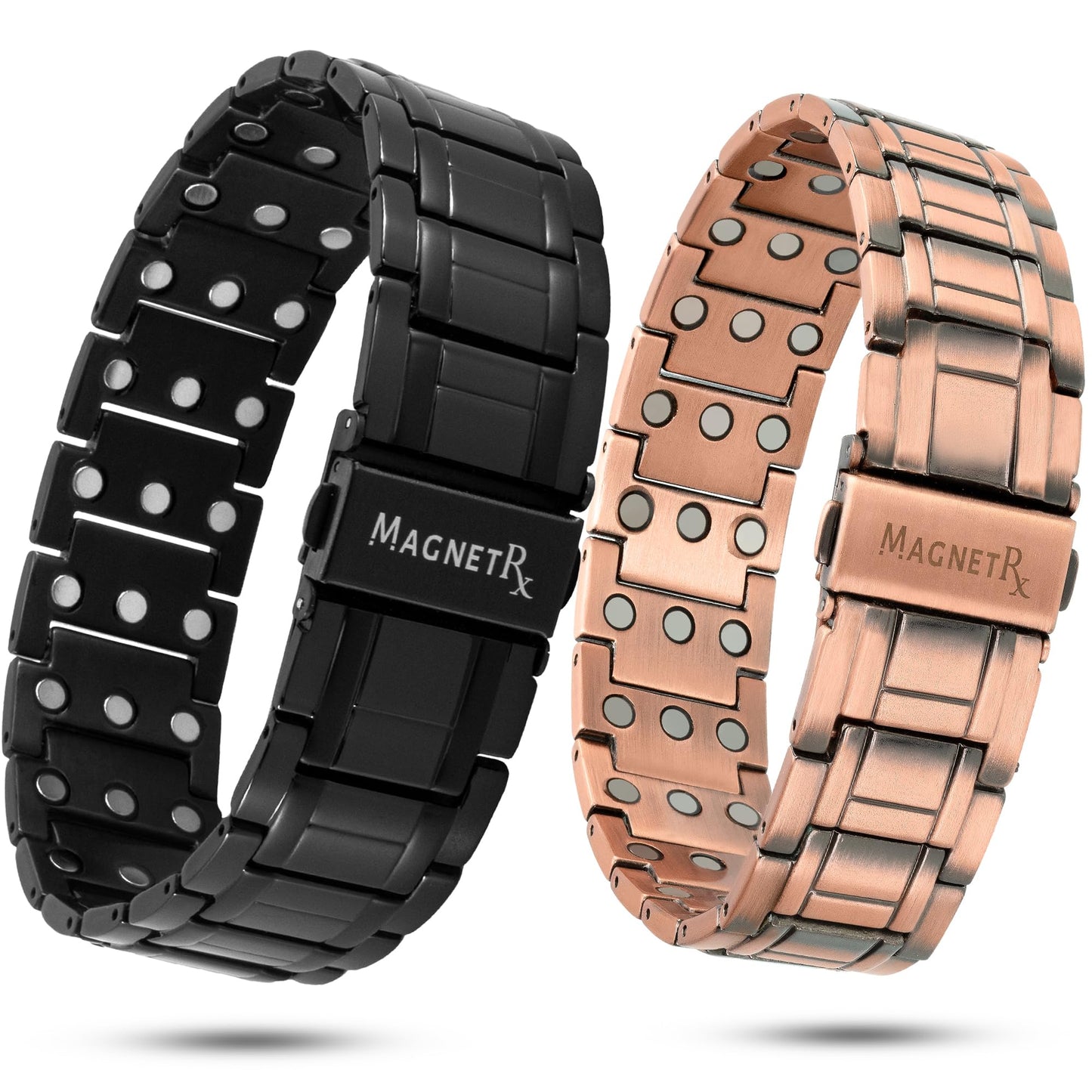 MagnetRX 3X Strength Magnetic Bracelets for Men – Titanium & Pure Copper Magnetic Bracelets for Men – Premium Fold–Over Clasp & Adjustable Length with Sizing Tool