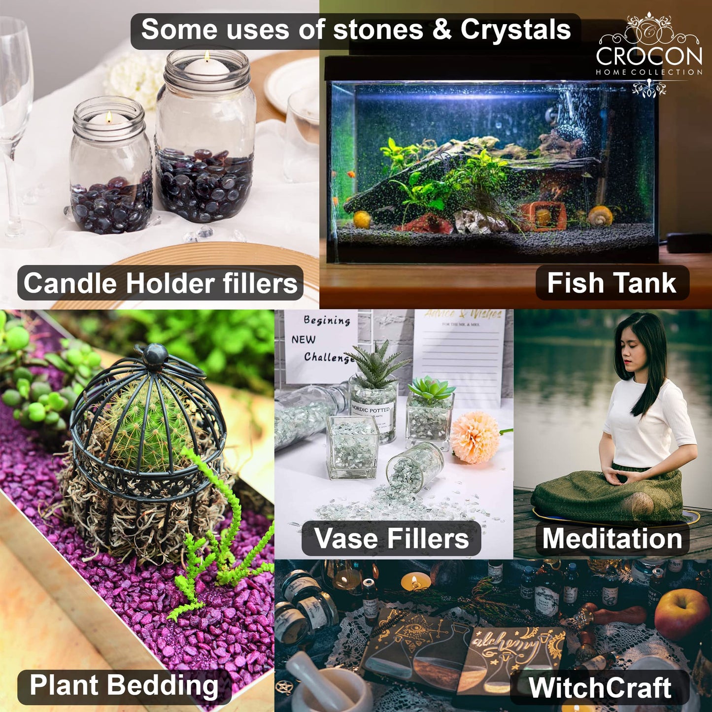 Crocon 1LB rhodonite garnet tumbled stones and Crystals bulk 2000+ Carats Natural Crystal Kit for Reiki Healing Crystals Polished Tumble Stones Chakra Balancing Reiki Gift Home Decor DIY crafts
