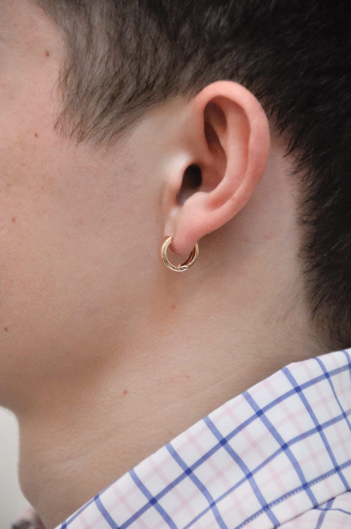 Small 14K Gold Huggie Hinged Hoop Earrings.50 Inch (13mm) (5mm Wide) (Rose)