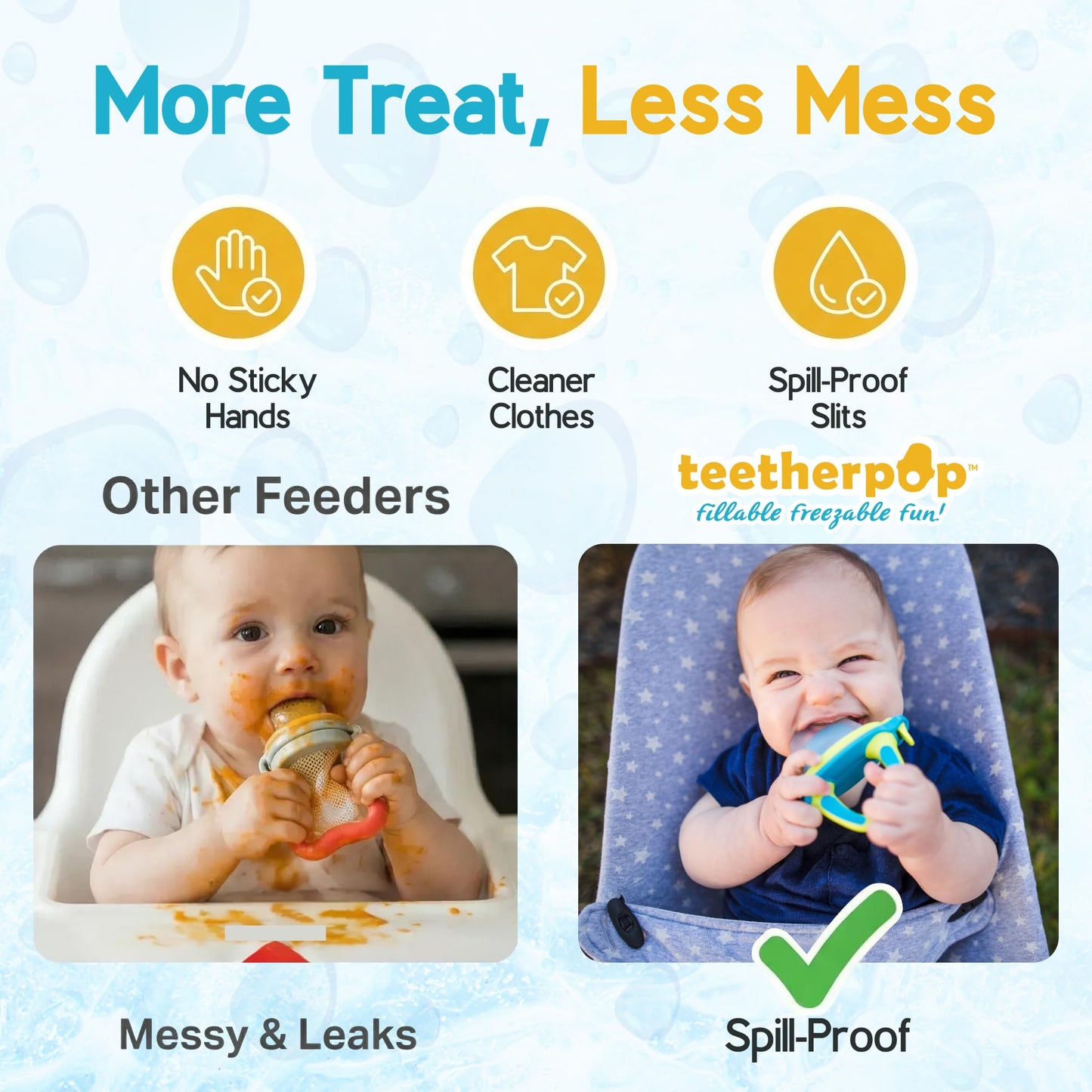 Teetherpop Fillable Freezable Teethers for Babies - Breastmilk Teether with Spill-Proof Sippy Slits – Teething Popsicle for Baby, Liquids & Purées, Cooling Teething Relief Feeder Pacifier - BlueLime