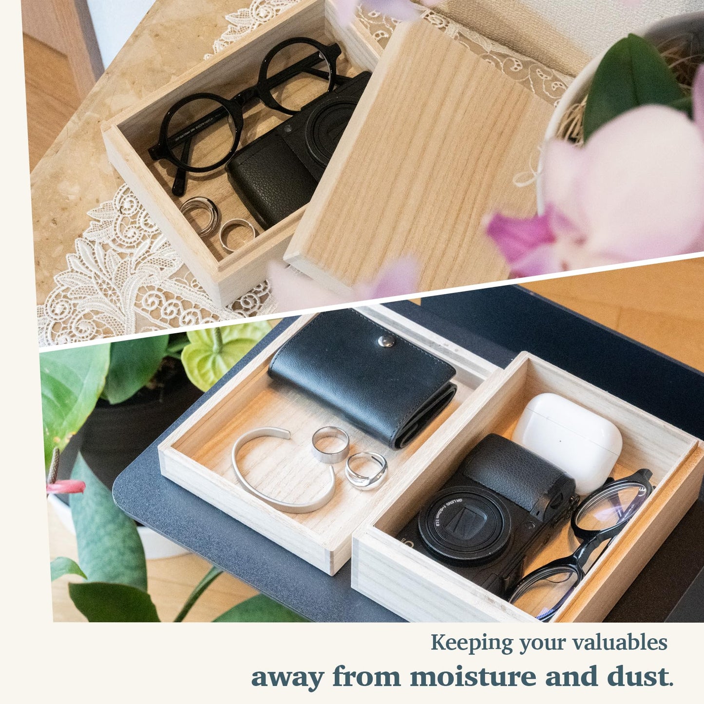 Wooden Keepsake Box for Photos & Memories – Japanese Kiribako Storage for Letters & Postcards (Small)