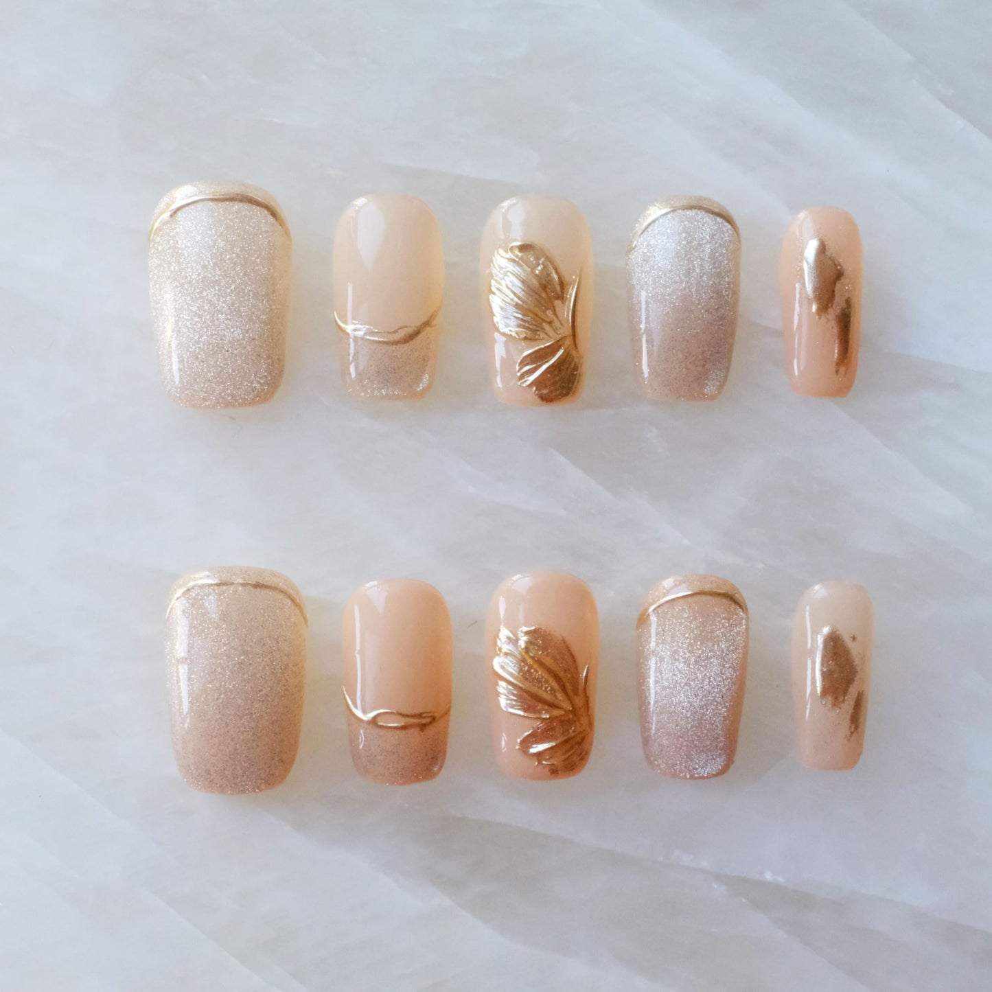 [GLORS] Purly Handmade Medium Ballerina Press on Nails | Flower Dance - Artistic Fake False Nails with Cat-eye and Icy Sheer Nude Color, 10 Pieces (Small, MB)