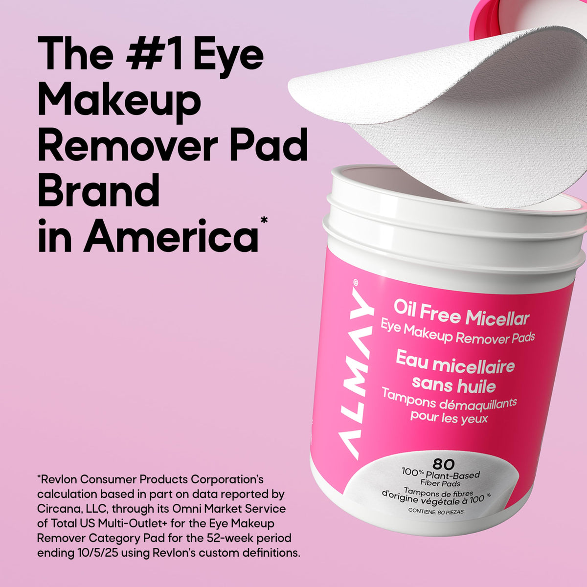 Oil Free Micellar Eye Makeup Remover Pads (80 Count)
