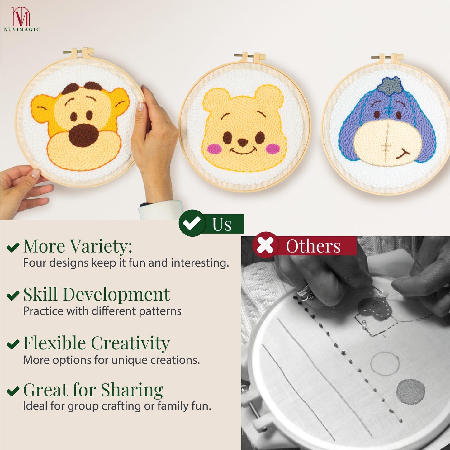 Nuvimagic - Punch Needle Kit for Beginners & Adults - Complete DIY Punch Embroidery Kit with 4 Unique Patterns - Perfect Needle Punch Kits for Creative Art