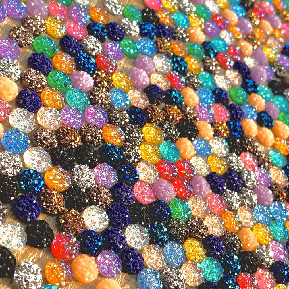 Tongcloud 500 pcs Round Flatback Resin Cabochon Faux Druzy Cabochons Round Flat Back Dome Cabochons for Jewelry Making, DIY Craft (20 Mutlicolor, 8mm)