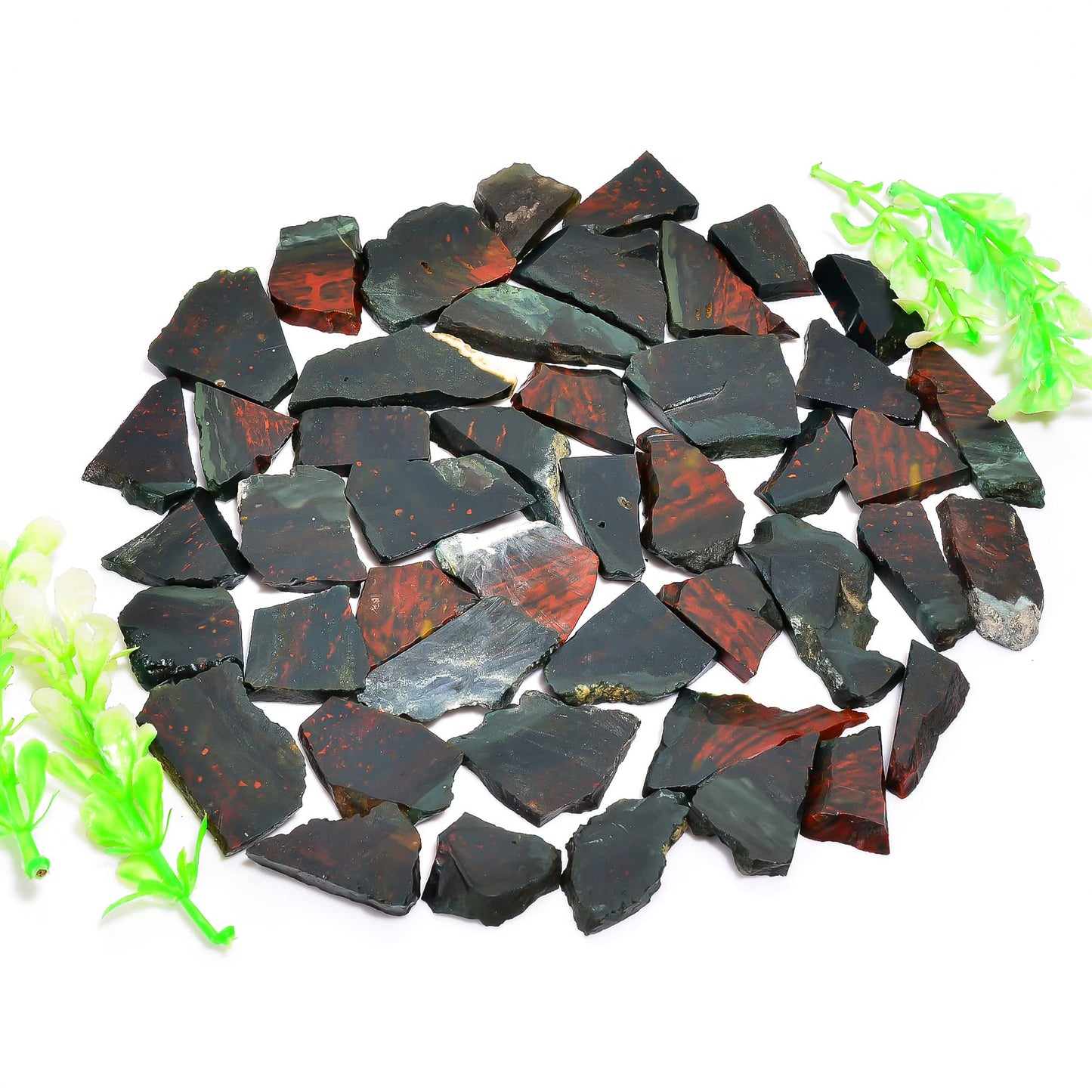 Natural Bloodstone Raw Slice Gemstone- Healing Crystals for DIY Jewelry Making -Loose Natural Cabochon -Perfect for Crafting Unique Jewelry Designs (5 pcs, 25-35 mm)