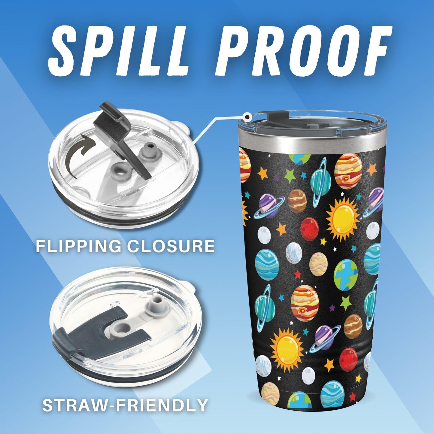 Onebttl Space Gifts for Astronomy Lover - Solar System Planet Tumbler - Science Geek Boys Men Travel Mug 20oz