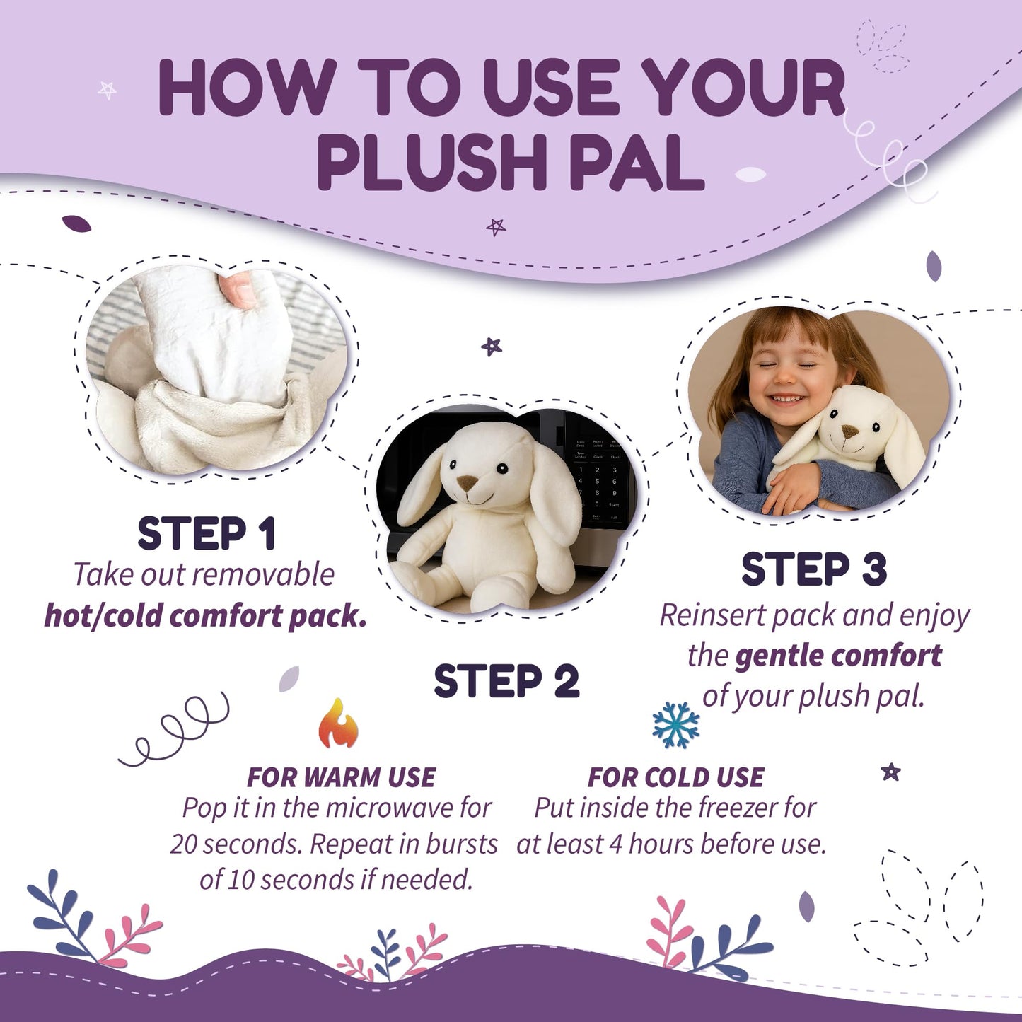 WILD BABY Microwavable & Weighted Plush Toy - Rabbit Stuffed Animal for Comfort & Warmth - Soft, Heatable Plushie for Snuggles - Great for Kids, Toddlers & All Ages
