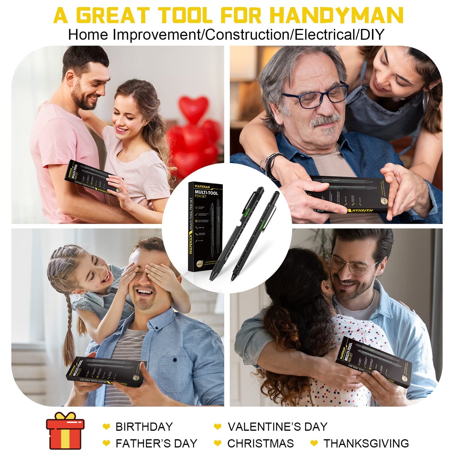 Father's Day Dad Gifts from Daughter Son Wife, 10 in 1 Multitool Pen, Gifts for Men Who Have Everything, Cool Gadgets for Men, Unique Tools for Dad