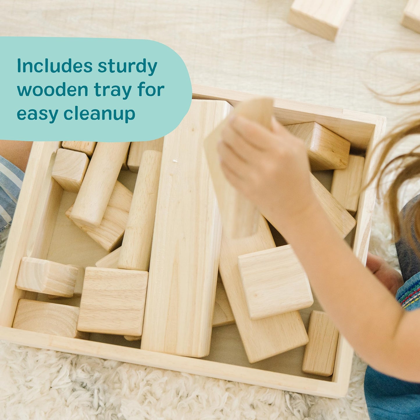 Melissa & Doug Standard Unit Solid-Wood Building Blocks with Wooden Storage Tray, 60-Piece Hardwood Sorting & Stacking Toys for Building & Balancing, Preschool Learning Toys for Kids Ages 3+