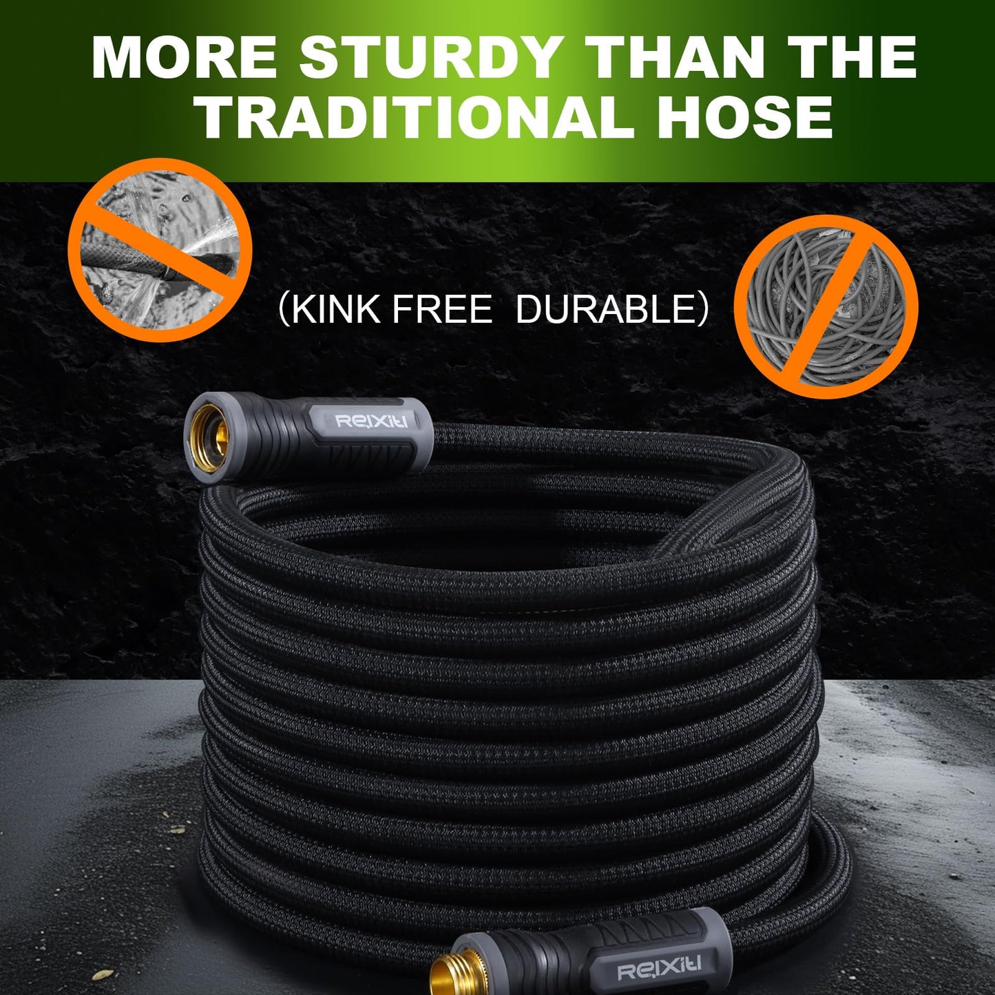 Relxitl Garden Hose, Flexible Water Hose, Ultra Lightweight Non-Expanding hose with 10 Function Sprayer, Leak proof, Pressure Resistant for Yard, Outdoor (Black, 50FT)