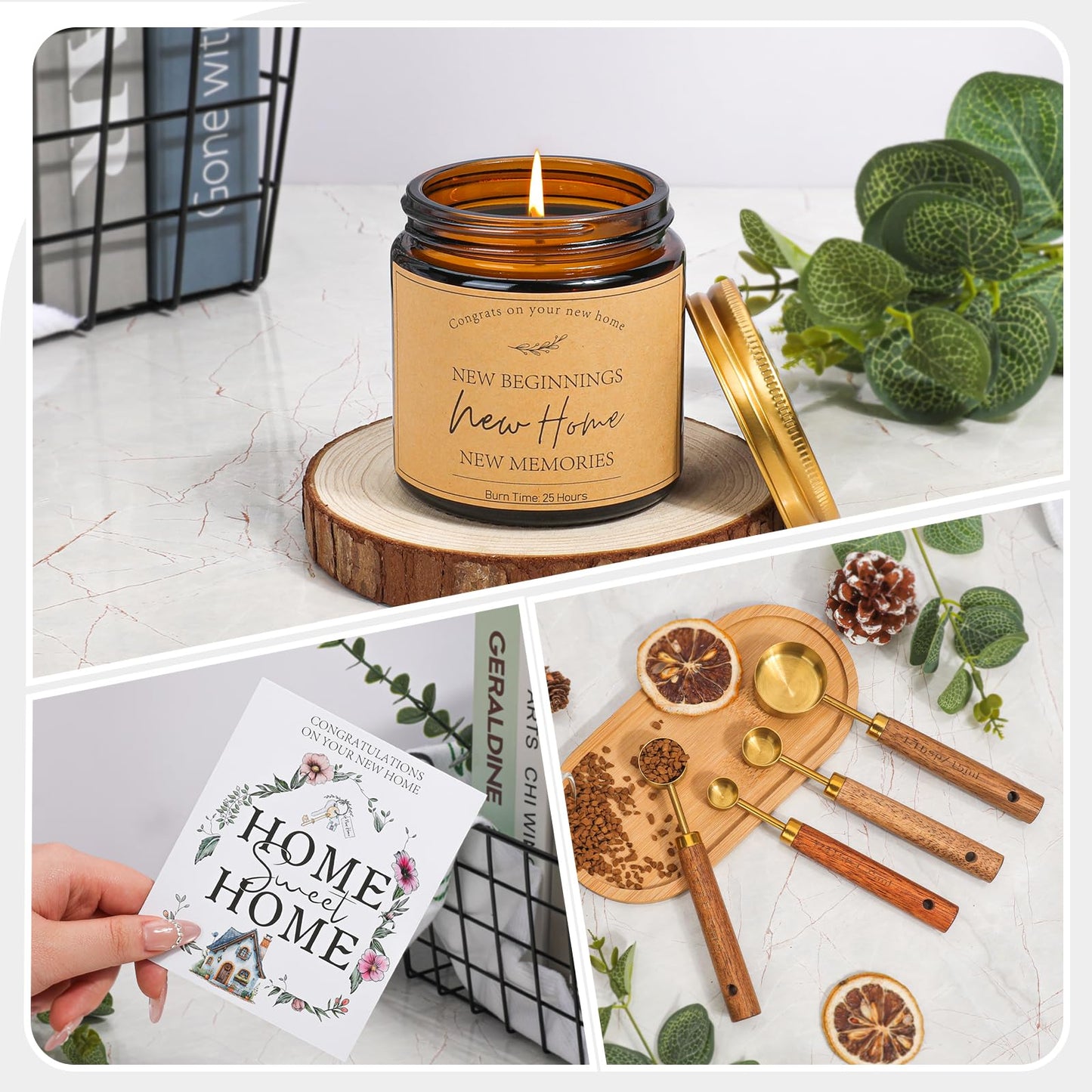 StoFurry Housewarming Gift Basket for New Home | 13 Pcs Kitchen Essentials Set with Ceramic Mugs, Measuring Spoons, Storage Basket | New Home Gift Ideas | Closing Gifts for Couples & Families