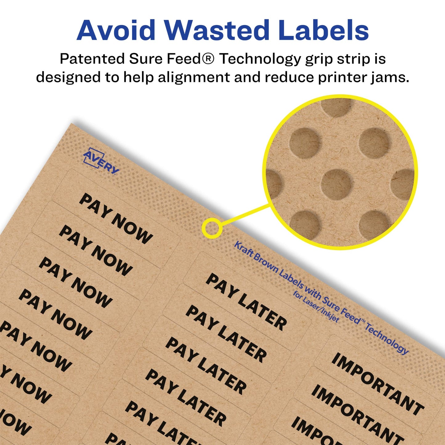 Avery Kraft Brown Rectangle Labels, Sure Feed Technology, 1.25" x 1.75", 480 Kraft Brown Labels, Laser/Inkjet Printable